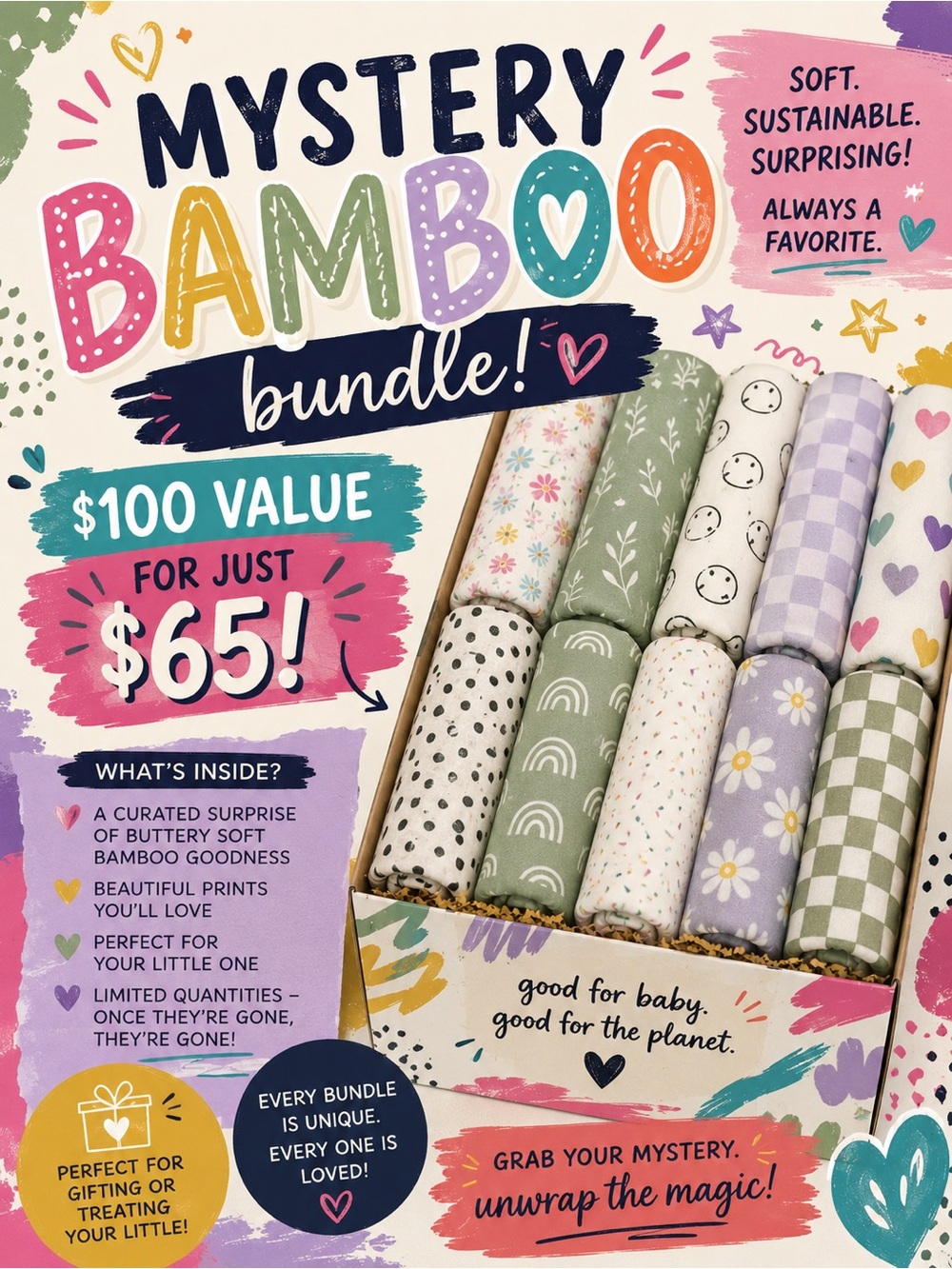Mystery Bamboo Bundle - Assorted Pastel Prints